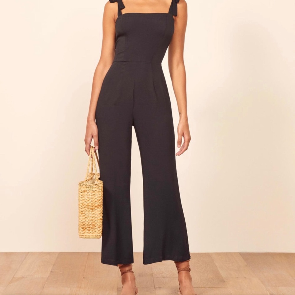 REFORMATION Black FAY Wide Leg Pants Jumpsuit 6